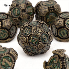 7pcs Green Copper Gear Wheel Metal Polyhedral Dice Set for RPG