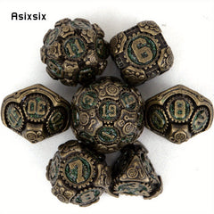 7pcs Green Copper Gear Wheel Metal Polyhedral Dice Set for RPG