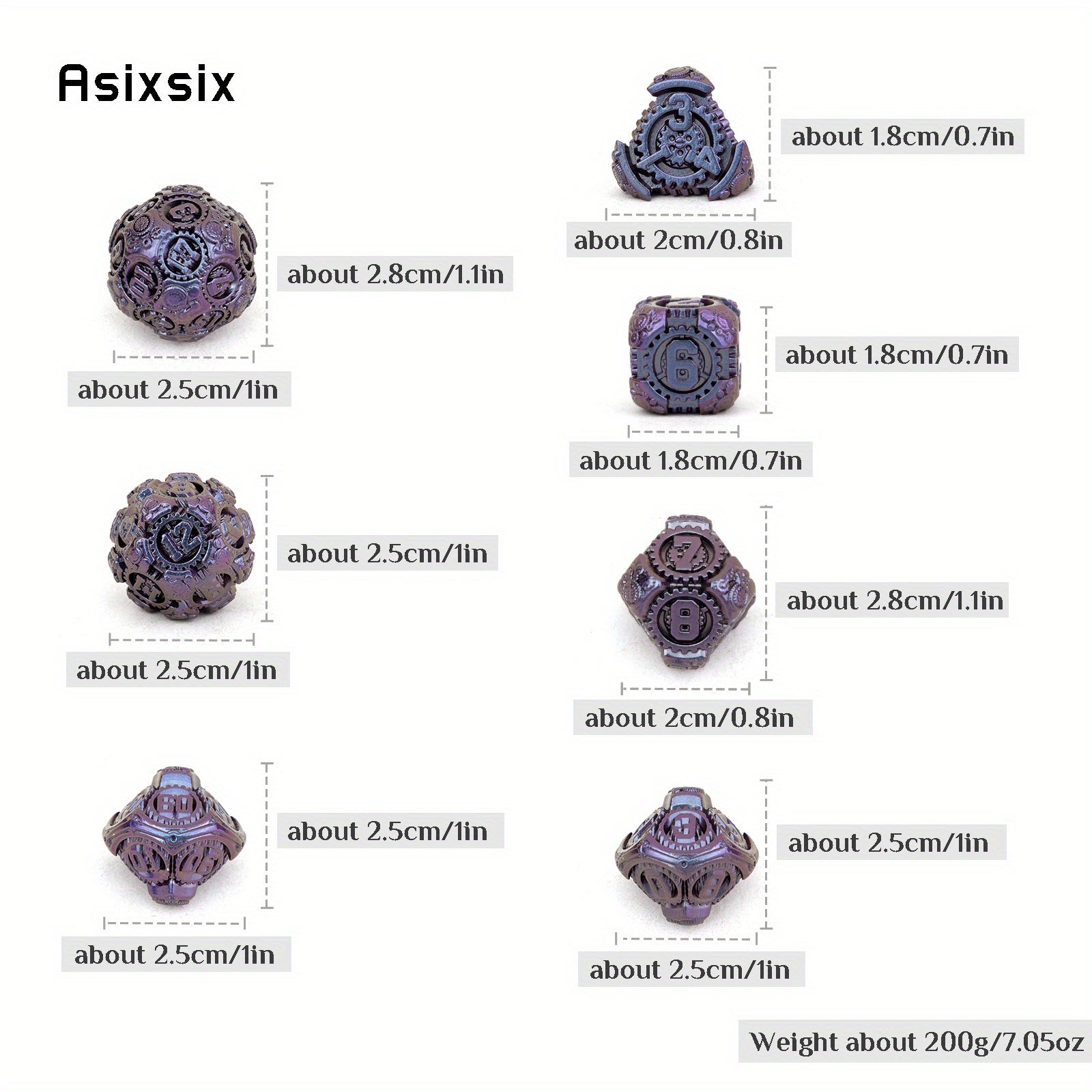 7pcs Purple Metal Polyhedral Dice Set for Role Playing Board Game