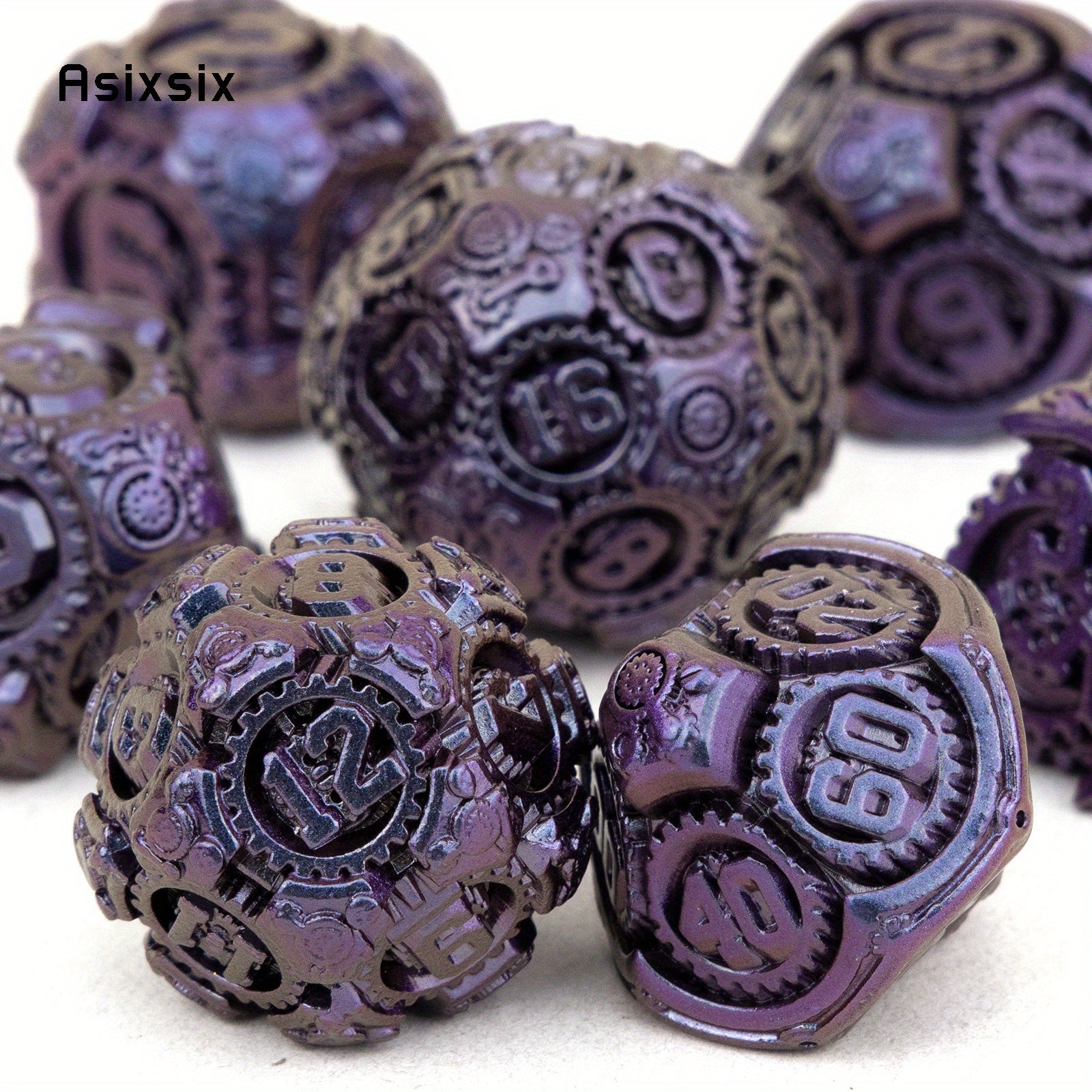 7pcs Purple Metal Polyhedral Dice Set for Role Playing Board Game