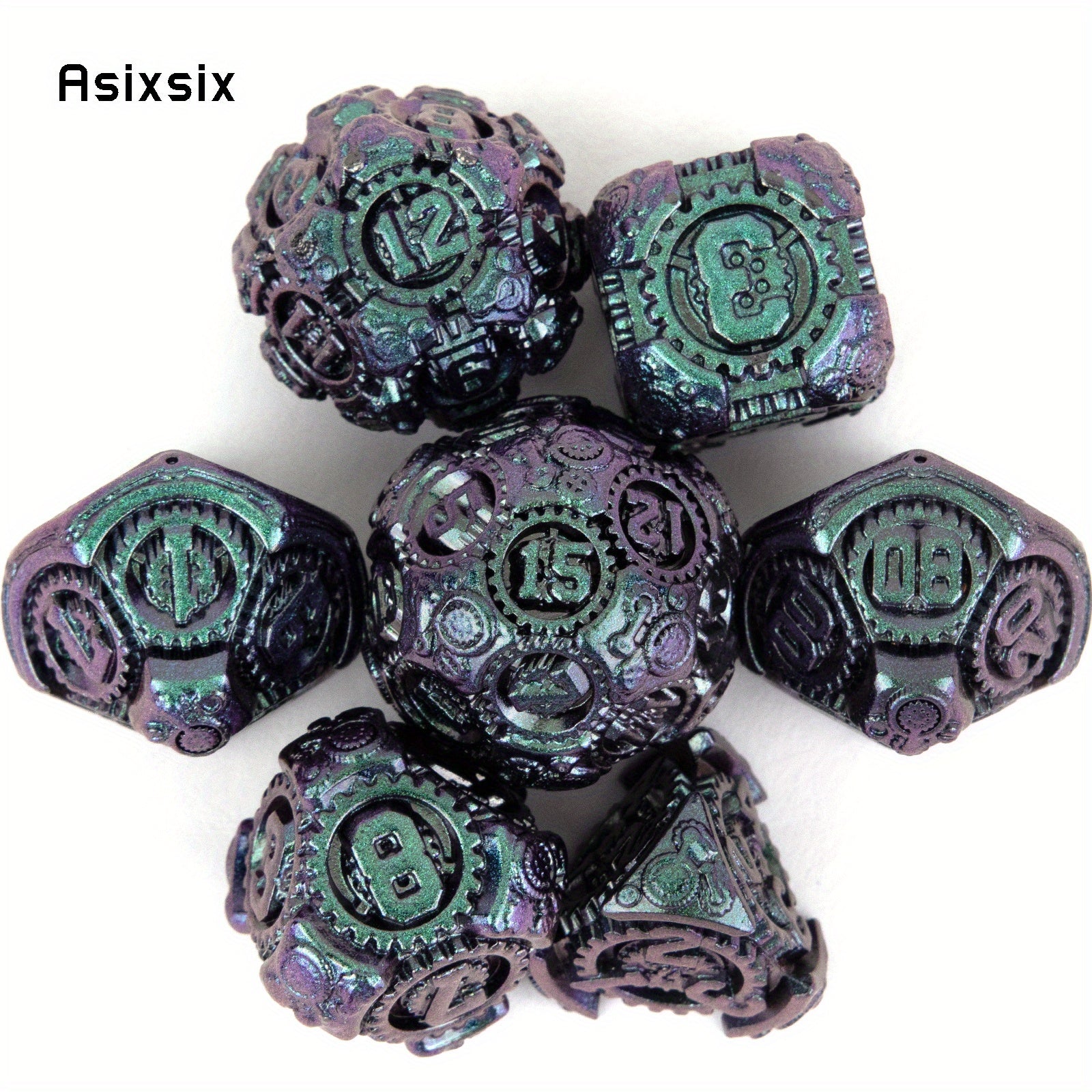 Purple Green Gear Wheel Metal Dice Set for Board Game