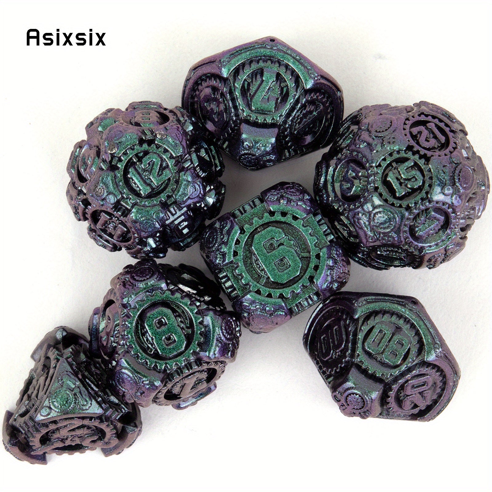 Purple Green Gear Wheel Metal Dice Set for Board Game