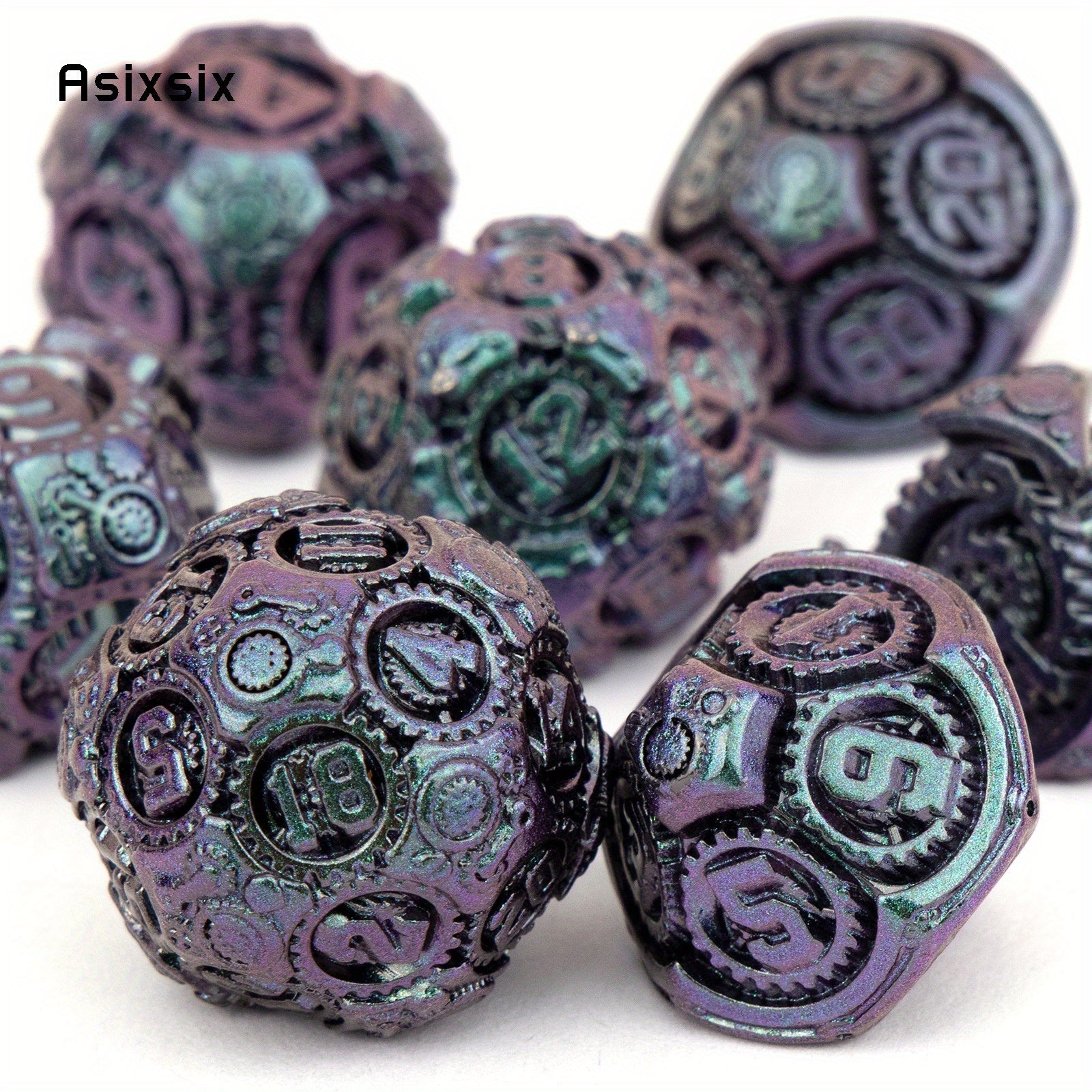 Purple Green Gear Wheel Metal Dice Set for Board Game