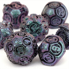 Purple Green Gear Wheel Metal Dice Set for Board Game