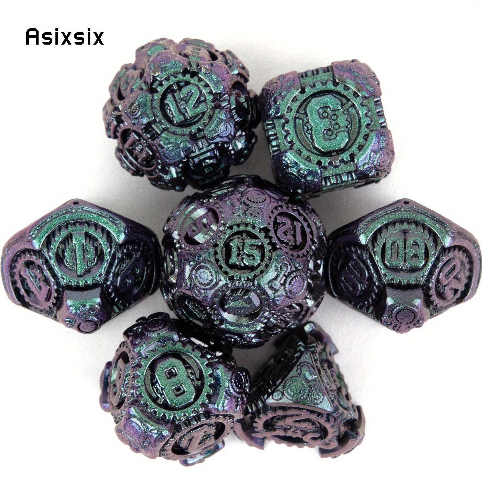 Purple Green Gear Wheel Metal Dice Set for Board Game