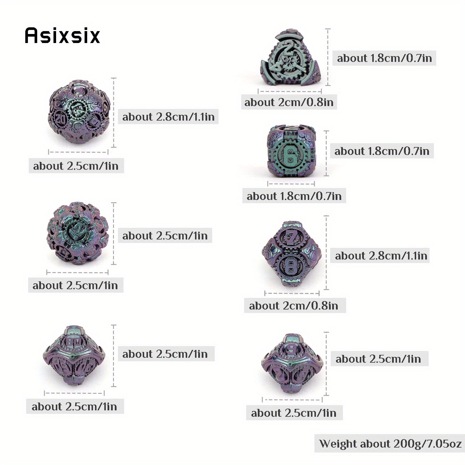 Purple Green Gear Wheel Metal Dice Set for Board Game