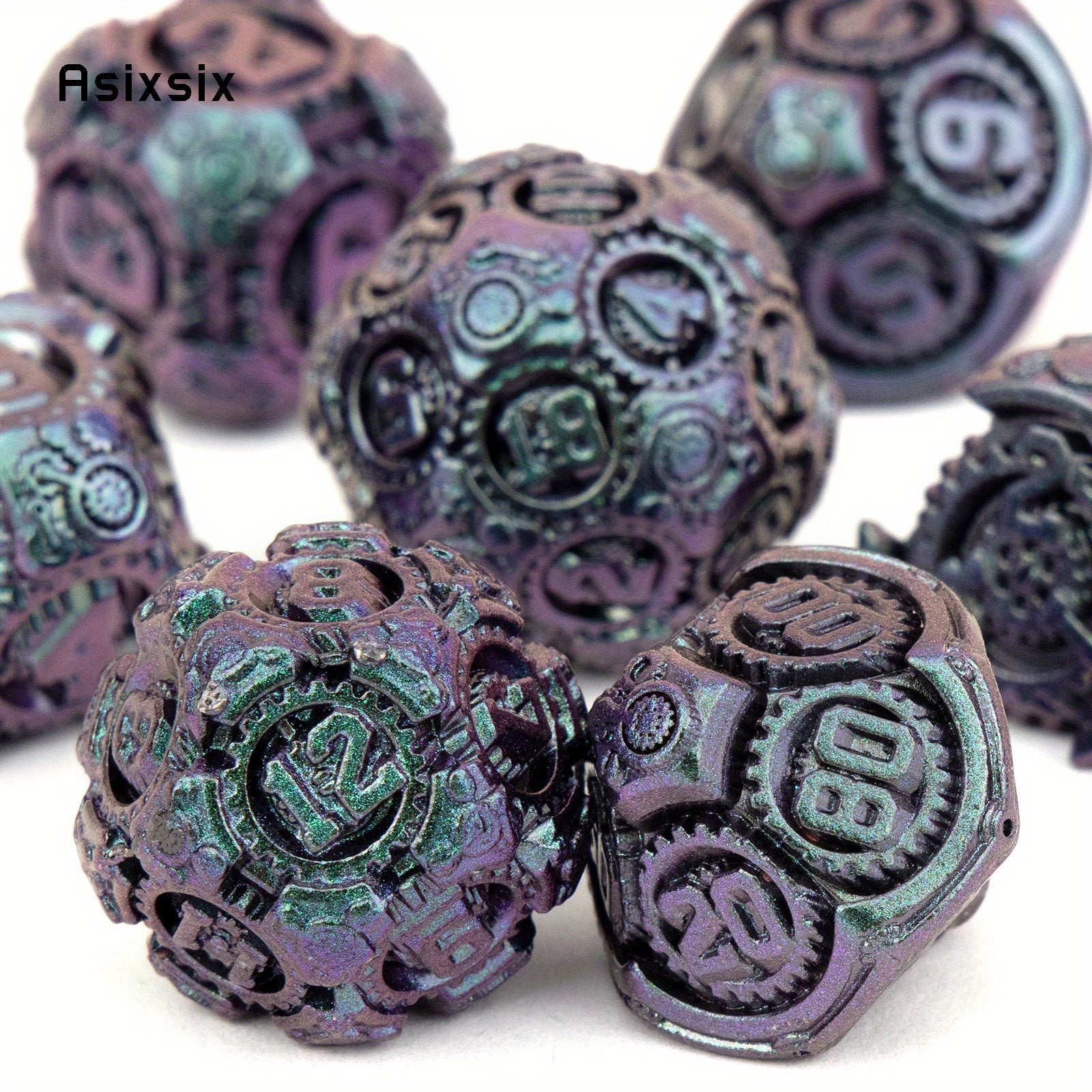 Purple Green Gear Wheel Metal Dice Set for Board Game