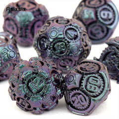 Purple Green Gear Wheel Metal Dice Set for Board Game