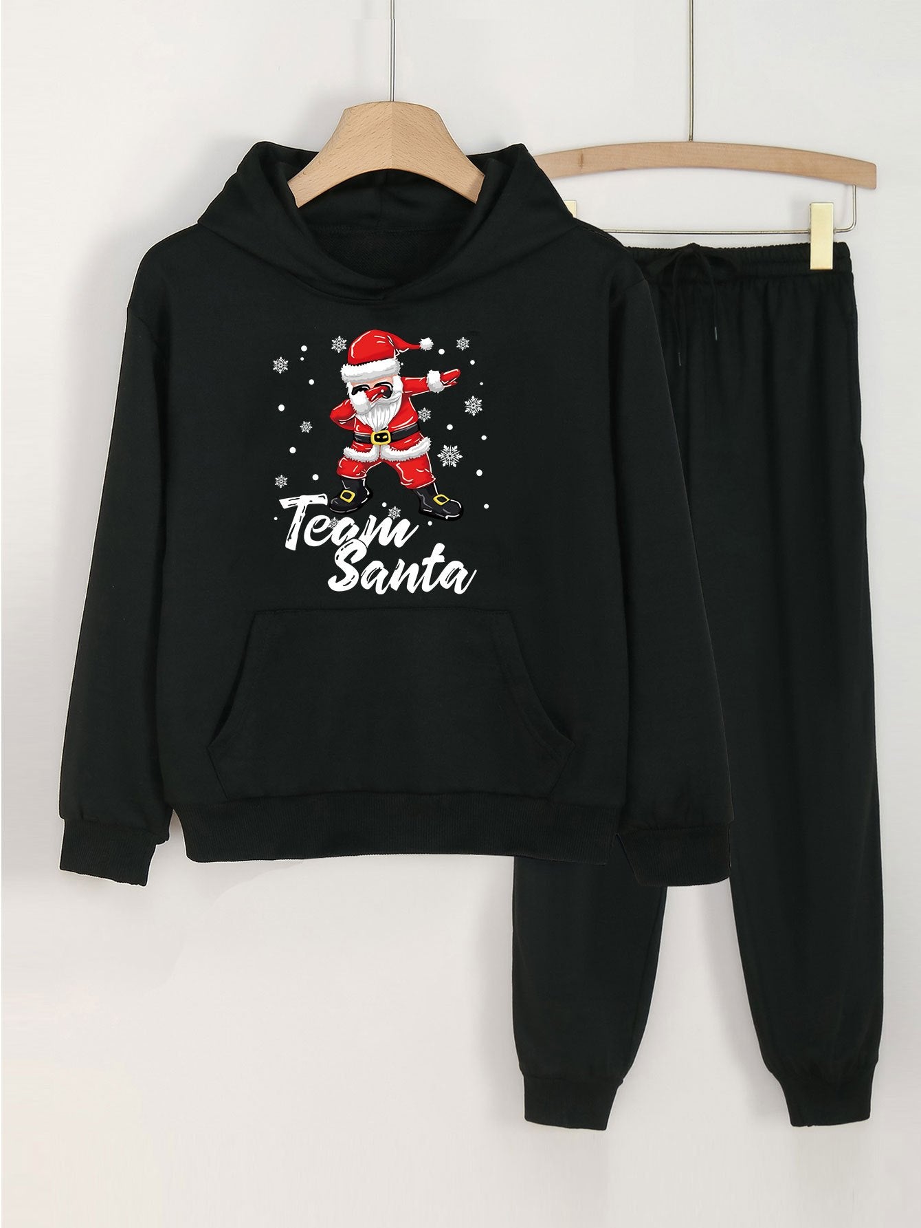 2pcs TEAM SANTA Hoodies Jogger Pants Set For Girls Sports Christmas Gift