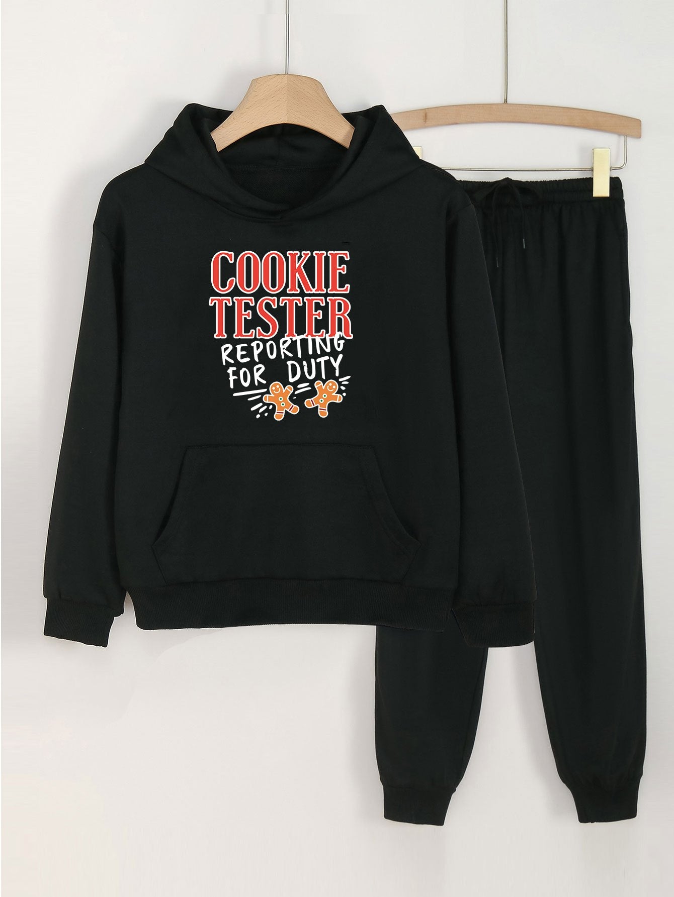 2pcs Gingerbread Man Print Hoodies Jogger Pants Set for Girls