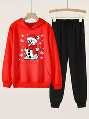 Snowman Print Hoodie & Jogger Set for Girls