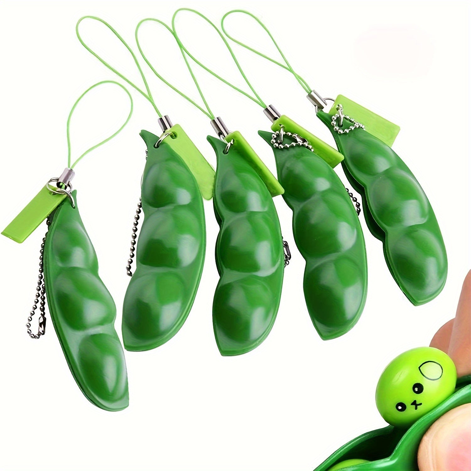4pcs Squeezed Pea Pods Keychain School Bag Handbag Pendant