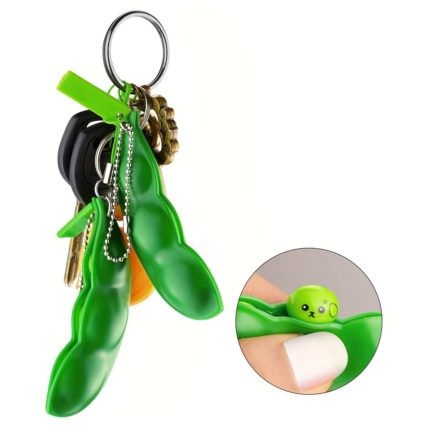 4pcs Squeezed Pea Pods Keychain School Bag Handbag Pendant