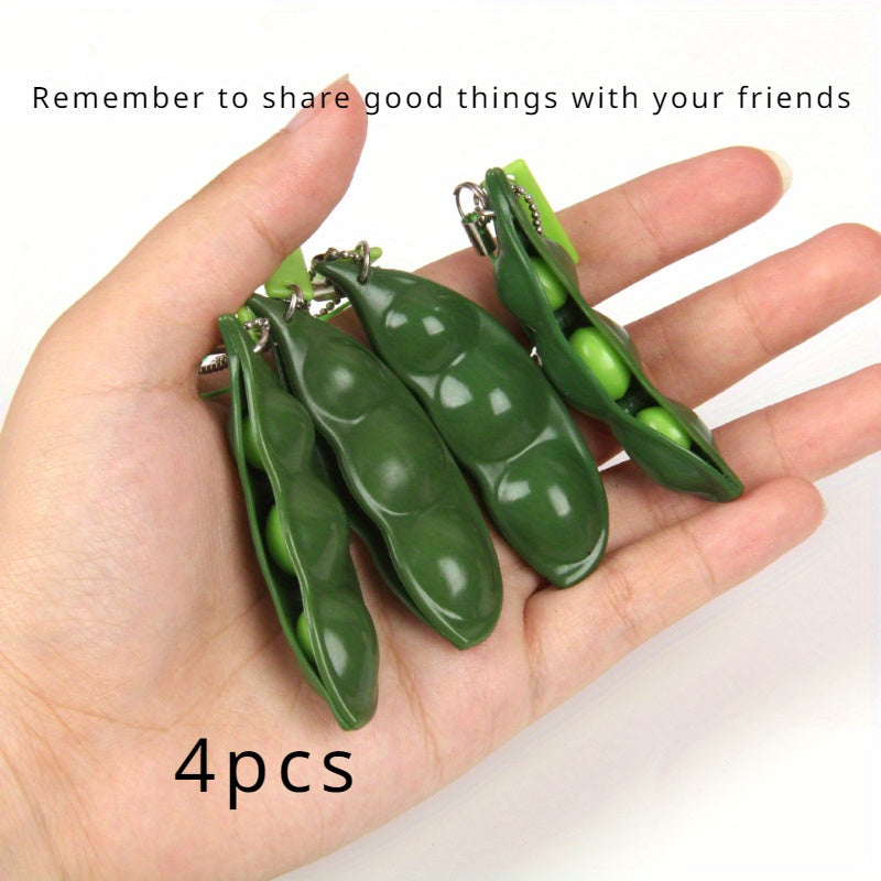 4pcs Squeezed Pea Pods Keychain School Bag Handbag Pendant