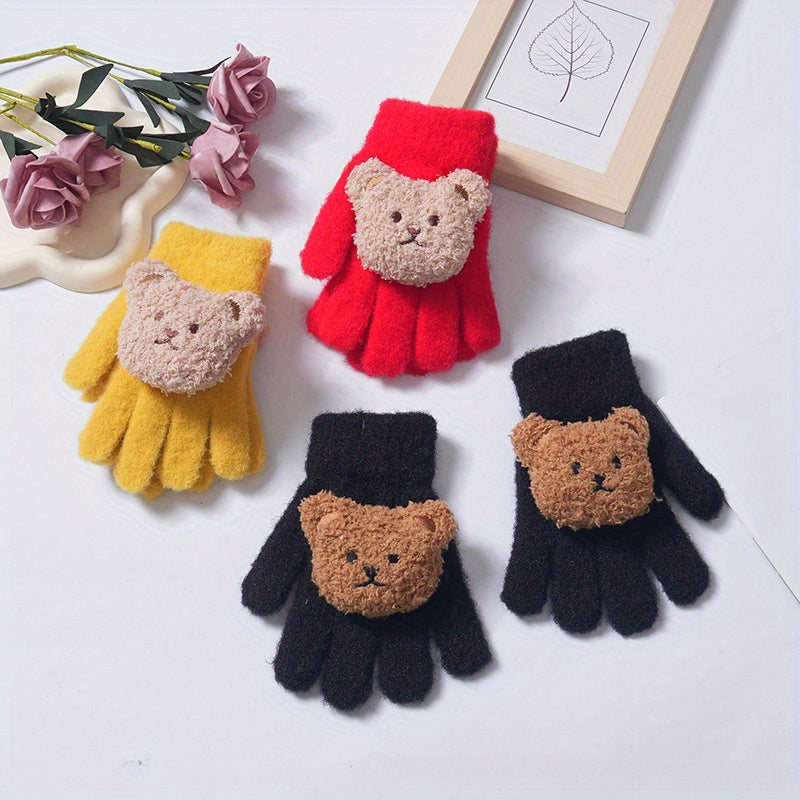 Children's Winter Gloves Cartoon Bear Warm Gloves For Boys And Girls