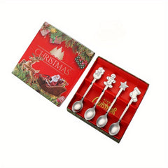 4pcs Christmas Stainless Steel Spoon Set & Gift for Home/Outdoor