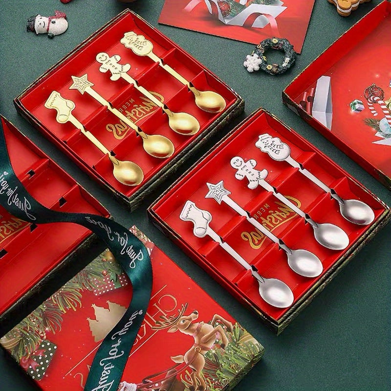 4pcs Christmas Stainless Steel Spoon Set & Gift for Home/Outdoor