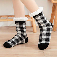 Plaid Print Floor Socks Warm Sleep Socks