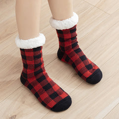 Plaid Print Floor Socks Warm Sleep Socks