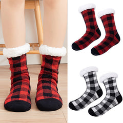 Plaid Print Floor Socks Warm Sleep Socks