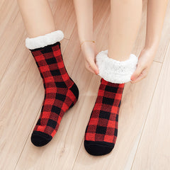 Plaid Print Floor Socks Warm Sleep Socks