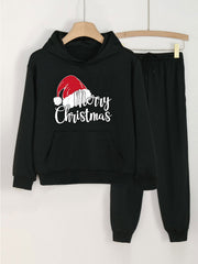 2pcs Merry Christmas Print Hoodies & Jogger Pants Set For Girls