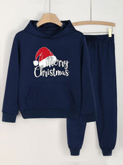 2pcs Merry Christmas Print Hoodies & Jogger Pants Set For Girls