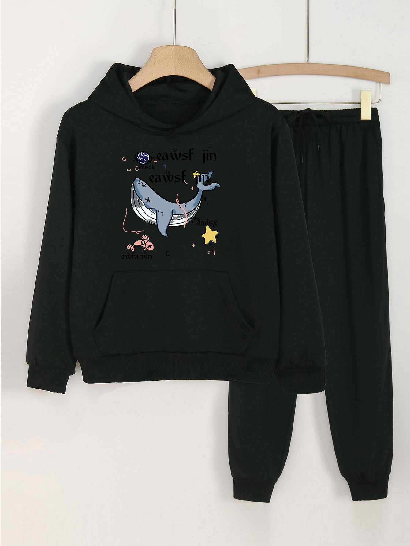 2pcs Whale Print Hoodies & Jogger Pants Set Girls Spring Fall Gift