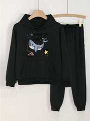 2pcs Whale Print Hoodies & Jogger Pants Set Girls Spring Fall Gift