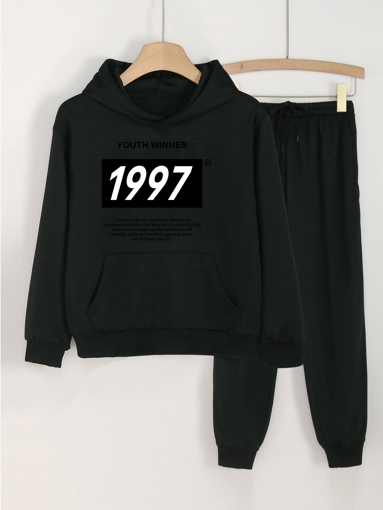 1997 Print Hoodies Jogger Pants Set For Girls Sports