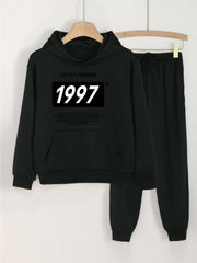 1997 Print Hoodies Jogger Pants Set For Girls Sports