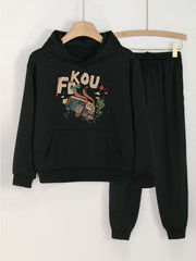 Bunny Bus Print Hoodies & Jogger Pants Set for Girls