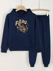 Bunny Bus Print Hoodies & Jogger Pants Set for Girls