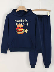 Burger Print Hoodies & Jogger Pants Set for Girls