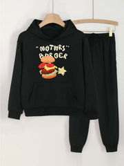 Burger Print Hoodies & Jogger Pants Set for Girls