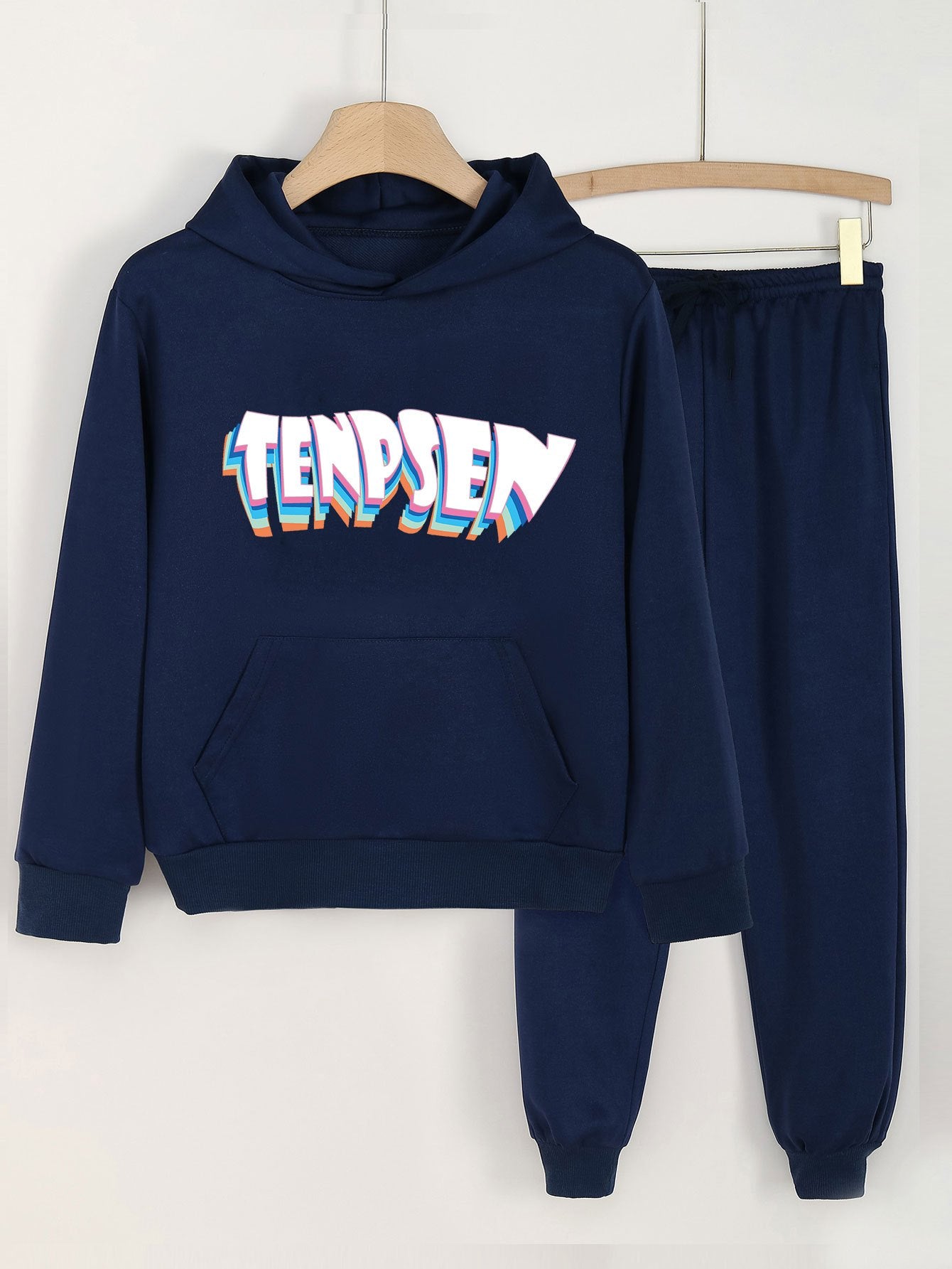 Letter Print Hoodie & Jogger Pants Set For Girls