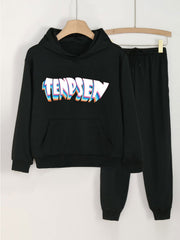 Letter Print Hoodie & Jogger Pants Set For Girls