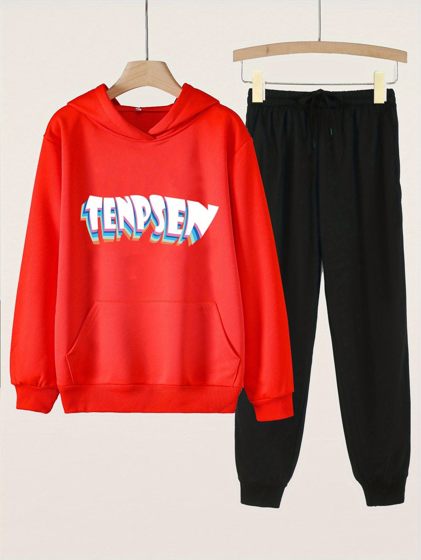 Letter Print Hoodie & Jogger Pants Set For Girls