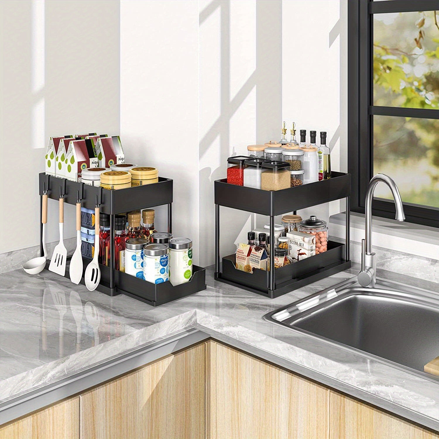 Kitchen Sink Shelf Under Counter Top Pull-out Storage Shelf
