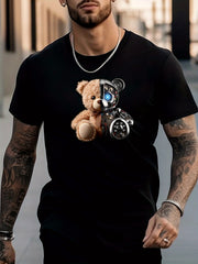 Bear Print Men's Graphic Crew Neck Active T-Shirt