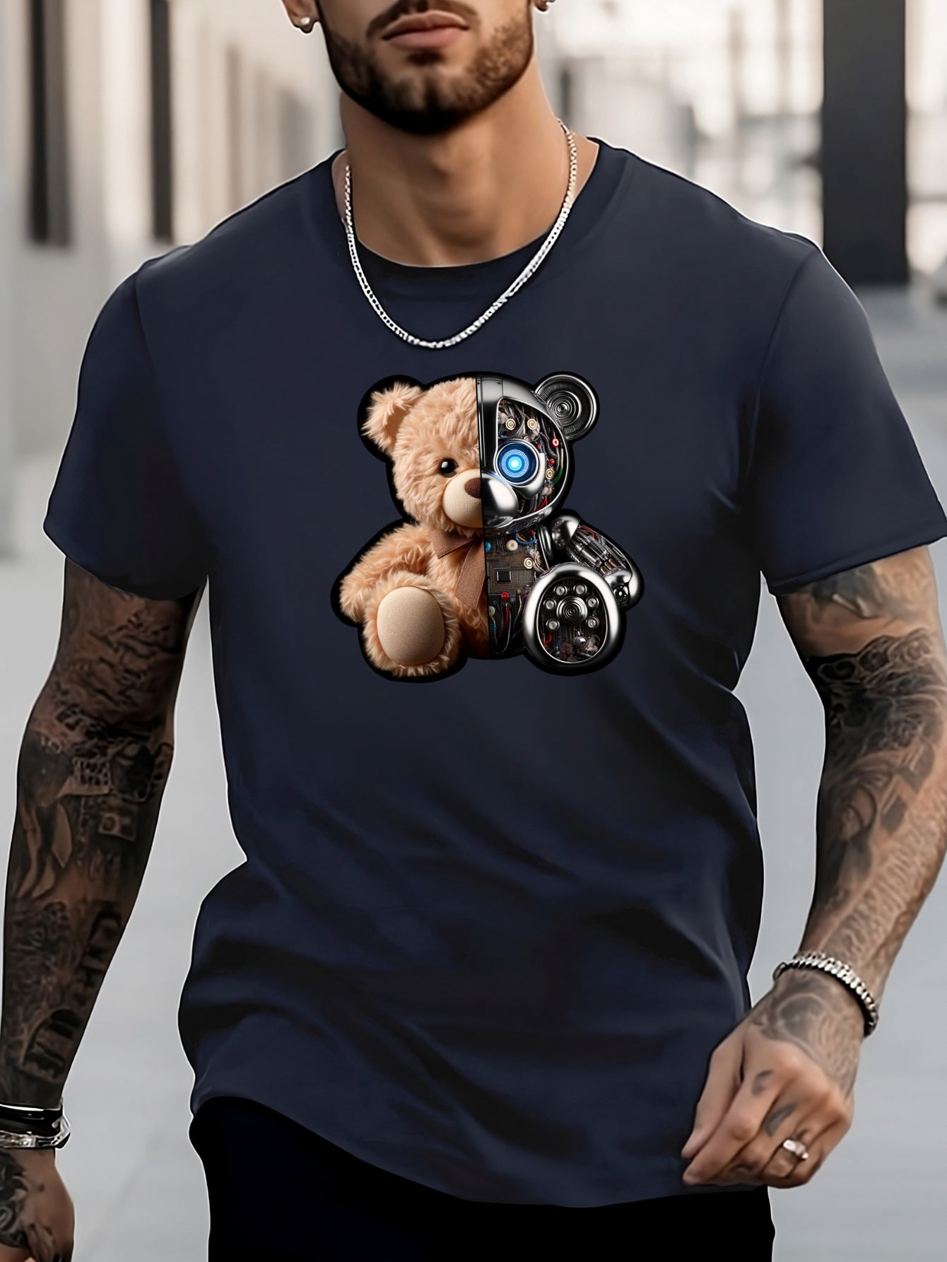 Bear Print Men's Graphic Crew Neck Active T-Shirt
