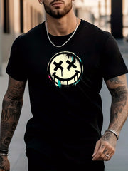 Men's Smile Face Graphic Crew Neck T-shirt for Summer