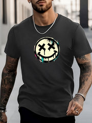 Men's Smile Face Graphic Crew Neck T-shirt for Summer