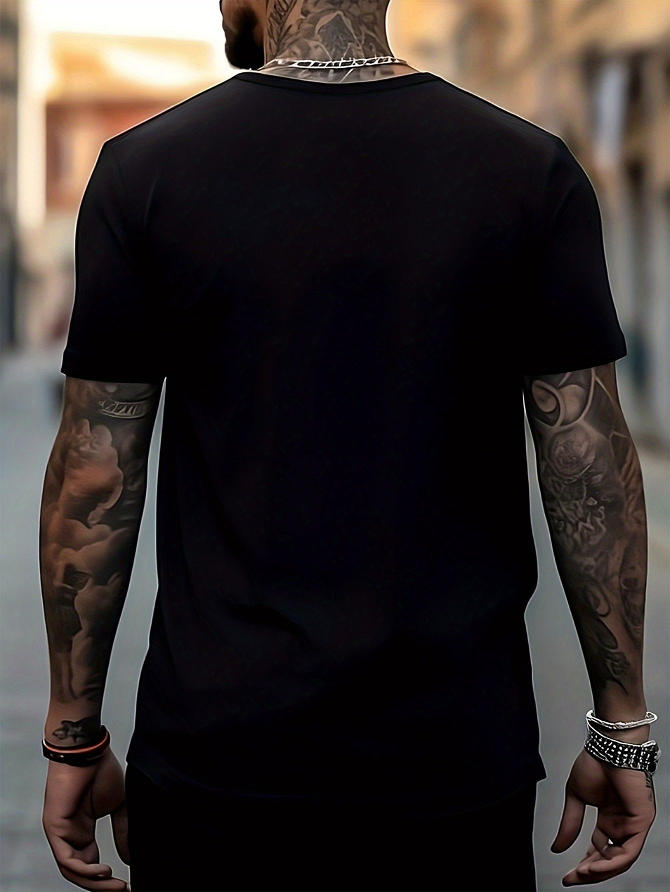 Men's Bear Pattern Shirt Crew Neck Short Sleeve Tee Top