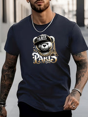 Men's Bear Pattern Shirt Crew Neck Short Sleeve Tee Top