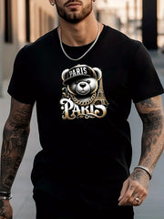 Men's Bear Pattern Shirt Crew Neck Short Sleeve Tee Top