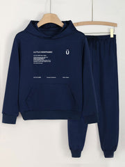 2pcs Solid Letter Print Hoodie Set For Girls Sports Spring Fall