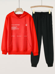 2pcs Solid Letter Print Hoodie Set For Girls Sports Spring Fall
