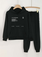 2pcs Solid Letter Print Hoodie Set For Girls Sports Spring Fall