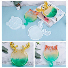 Christmas Cat Elk Antlers Reindeer Silicone Tray Mold DIY Crafts